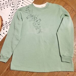 Sage Green Vintage Sweatshirt Embroidered Floral Long Sleeve Pullover By Blair